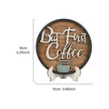 Round wooden coffee slogan plaque with stand, 15x16cm American rural style decor - Coffee Slogan (Coffee Letter Round Ornament)
