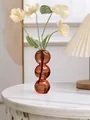 Minimalistische bernsteinfarbene Glaskugel-Vase für elegante Blumenarrangements im Haus - 3-Kugeln Klein / Rotbraun