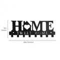 Black metal wall-mounted key rack with Home Sweet Home design and 8 hooks, 26cm width - House Home Style / 8 Hooks