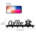 Black iron coffee-themed wall hook with six key hangers and size dimensions - Coffee Lettering Style / 6 Hooks