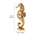 Luxury golden seahorse resin figurine with mirror inlay, 23.3cm height desk decor - Seahorse Shape Ornament / Gold
