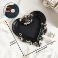 Elegant vintage heart-shaped magnetic photo frame in black and gold finish, 10.5cm size - Baroque Heart Style (A66) / 10.5x10.5cm
