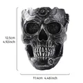 Antiker Steampunk-Totenkopf-Pflanztopf aus Harz mit mechanischen Zahnrad-Details und Maßen - Mechanischer Totenkopf-Silber
