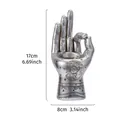Vintage silver resin palmistry hand candle holder figurine - 6.69 inches tall - Sun Three-Finger (Style B) / Silver