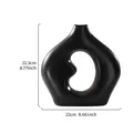 Modern minimalist matte black bean-shaped ceramic vase with hollow center and dimensions - M (22.3x22cm) / Black