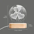 Creative heart-shaped 3D acrylic night light with wooden base and size measurements - Outline Heart