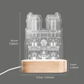 3D acrylic night light featuring Notre-Dame architectural design on a solid wooden base - Notre Dame De Paris