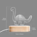 Kreatives Dinosaurier-Acryl-3D-Nachtlicht auf Holzsockel mit präzisen Größenangaben - Diplodocus