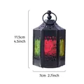 Lanterna vintage esagonale in ferro con vetri colorati, altezza totale 11,5 cm - Nero Multicolore