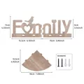 Detailed dimensions of the wooden Family letter wall shelf with mounting screws. - Natural Wood Color