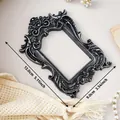 European vintage black silver resin picture frame with ornate floral relief carving - Rectangle (A56) / 13.0x9.0cm