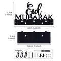 Black glittery wooden Eid Mubarak wall key hook rack with detailed dimensions and mounting accessories - Black
