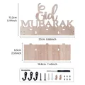 Eid Mubarak wooden wall hook set with dimensions and accessories - Natural Wood Color
