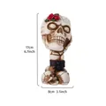Vintage gothic skull makeup brush holder with red roses and spider decoration, 17cm height - Hear No Evil Skull Style (Skull Rose Pot)