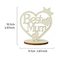 Wooden heart plaque with laser-cut Best Mum lettering and size markings, 10cm height - Heart Crown Ornament-Best Mum