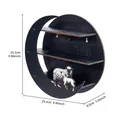 Modern circular moon-shaped wooden wall shelf with sheep design, black finish, 25.3x25.3cm - Black and White Sheep Style (MB16)