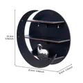 Moon-shaped wooden wall shelf with sheep motif, 25.3x25.3x8.5cm dimensions - Black and White Animal Combo Style (MB18)