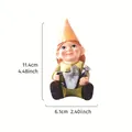 Detailed dimensions of the mini garden gnome statue holding a watering can - With Watering Can / Yellow Hat