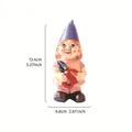 Miniature garden gnome outdoor ornament holding red scissors, measures 13.4cm in height - With Scissors / Purple Hat