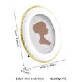 Elegant white and gold oval decorative photo frame showing dimensions and size details - White Gold (Portrait Insert) / 7 Inch Oval