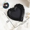 Vintage style black heart-shaped magnetic photo frame with ornate floral relief - Radiant Heart Style (A65)