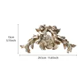 Detailed dimension view of vintage French cherubs resin wall ornament with scrollwork - Angel Playing Harp / Silver
