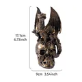 Vintage bronze dragon perched on skull sculpture ornament, 17.1cm height dimensions - Antique Gold