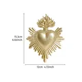 Vintage goldene Harz Heilig-Herz Wanddeko mit Flammen und strahlendem Strahlenmotiv - Gold