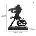 Halloween wrought iron zombie and pumpkin candle holder, variant A black silhouette decoration - Zombie Pumpkin Double Slots Style (A)