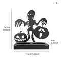 Black Halloween iron hollow zombie and pumpkin candle holder, size 14.2cm x 13.6cm B variant - Zombie Holding Pumpkin Double Slots Style (B)