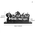 Halloween black metal cutout pumpkin tea light candle holder for festive home decor - Five Pumpkins Halloween Text Four Slots Style (F)