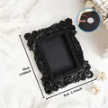 Vintage black mini magnetic photo frame with ornate Baroque style relief 10x8cm size - Lace Small Rectangle Style (A60)