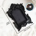 Vintage black ornate mini magnetic picture frame measuring 5.31 x 3.74 inches, SKU - Baroque Large Oval Style (A56)