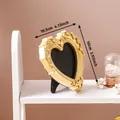Vintage gold heart-shaped photo frame with relief carving for elegant desktop decor - 10.5x10cm