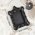 Vintage black mini magnetic photo frame, decorative photography prop 11.6x8.7cm - Hollow Scroll Carved Style (A86)