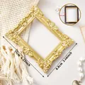 3-inch vintage gold magnetic photo frame detail with dimensions and magnetic back side - Carved Rectangle / Gold