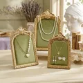 Set of three vintage gold frame jewelry stands with green velvet for necklaces and earrings - Antique Gold Green