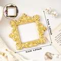 Detail showing 4.01x3.07 inch dimensions of vintage style gold magnetic photo frame - Exquisite Rectangle / Gold
