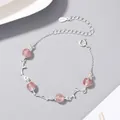 Elegante bracciale in cristallo fragola placcato argento con design minimalista a rami. - Bracciale Quarzo Fragola Ramo