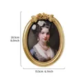 Cadre photo ovale vintage doré en résine avec relief floral et portrait classique - 20.5x15.5cm / 7"