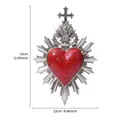 Heiliges Herz Wanddekoration mit Dolch und Kreuz, Silber und Rot, Größe 33x22cm - Schwert Durchs Herz Stil (Silber) / Silber