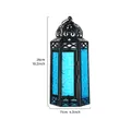 Retro Marokkaanse ijzeren lantaarn met blauw reliëfglas, 26 cm hoogte decoratie - Blauw
