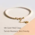 Minimalist white jade bead bracelet with 14K gold filled heart charm and elegant clasp - Heart Dangle Style / 14+4cm Circumference / Off White