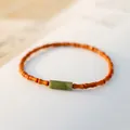Elegant handmade thin olive pit beaded bracelet with a green jade stone center bead - Olive Jade Style / Suitable for Wrist Circumference 14cm
