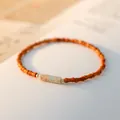 Elegant olive pit bead bracelet featuring a natural Shoushan stone centerpiece for women - Shoushan Stone Style / Suitable for Wrist Circumference 14cm