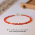 3mm dainty natural South Red Agate beaded bracelet with translucent cherry red finish - 3mm Bead Style / Cherry Red (14cm)