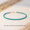 Handmade 2mm natural raw turquoise stone bead bracelet with 14k gold clasp for women - Optimized Style / Extension Chain Style