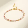 Elegante pulsera de cristal de turmalina rosa y perlas blancas con detalles dorados - Cuarzo Rosa Turmalina