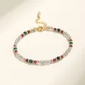 Elegante pulsera de cuentas con piedra lunar gris y malaquita en cadena dorada. - Piedra de Luna Gris Malaquita