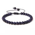 Premium 6mm blauwe goudsteen kralenarmband met verstelbaar zwart gevlochten trekkoord - 19cm / Blauwe Goudsteen